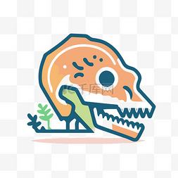 背景为植物和树叶的橙色恐龙头骨