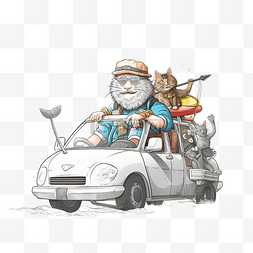 卡通老船图片_经验丰富的渔夫带着他的滑稽猫在