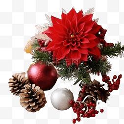 传统符号图片_木桌上有其他装饰的美丽圣诞花