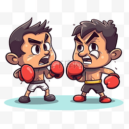 打架卡通图片_拳击剪贴画 两个卡通拳击男孩在