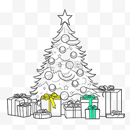 圣诞树和礼物着色书卡通矢量插画