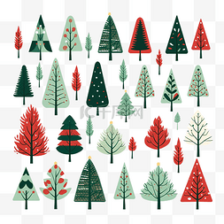 树形状的星星图片_扁平的圣诞冬季树与节日圣诞装饰