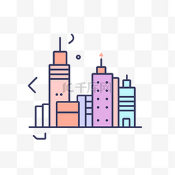 彩色城市图标图片_具有平面样式渐变背景的彩色城市