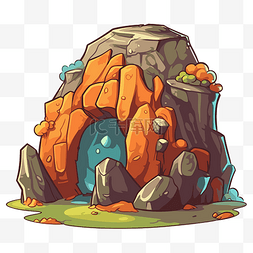 巨石剪贴画卡通岩石洞穴插画设计