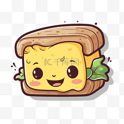 可爱的卡通三明治配奶酪和绿色剪