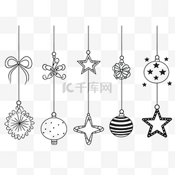 冬季树的黑白图片_黑白圣诞树玩具卡通冬季装饰品套