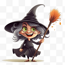有趣的万圣节女巫用扫帚