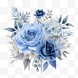 蓝色花束与水彩