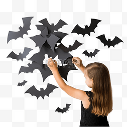 学校教育折页图片_孩子用黑纸板制作蝙蝠万圣节装饰