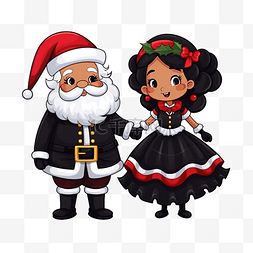 男女性矢量图片_黑色圣诞老人和克劳斯夫人站在圣