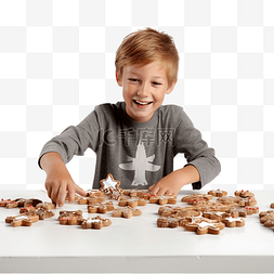欧洲桌子图片_一个小男孩推姜饼形状