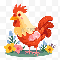 红母鸡卡通图片_母鸡剪贴画可爱的红公鸡站在白色