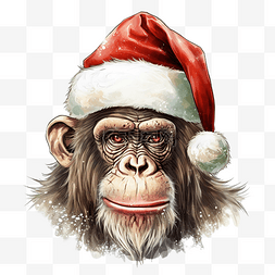 圣诞礼物袋图片_猴子头带着圣诞老人圣诞帽插画