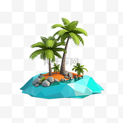 3ds 海洋中孤岛上的低多边形棕榈