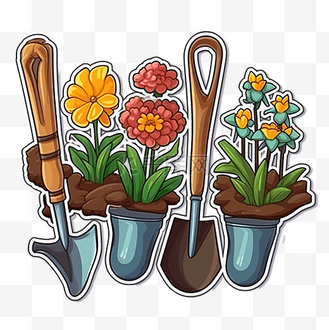 大铲子植物园艺工具套件花园收藏套装贴纸标签