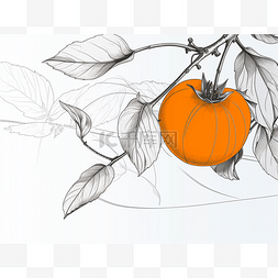 橙线条图片_树枝上的橙橙，树叶素描插图 smock
