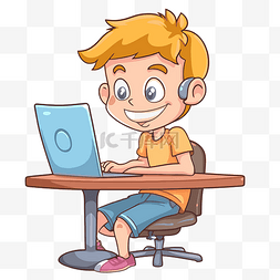 复制剪贴画卡通小孩坐在办公桌前