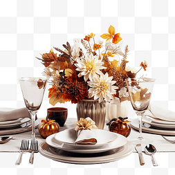 节日餐桌布置与花卉装饰感恩节或
