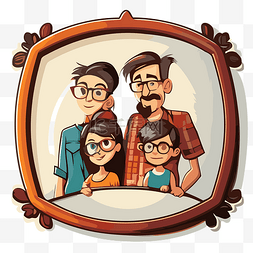 戴眼镜的孩子图片_一个古董镜框，上面有父母和两个