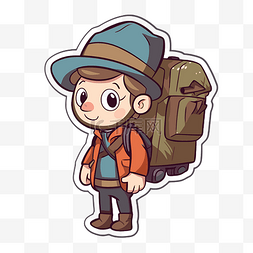 带背包的探险家男孩贴纸与插图 