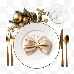 圣诞餐桌布置，配有空白盘和餐具
