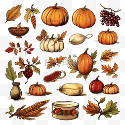 手绘秋叶图片_手绘的食物和自然感恩元素