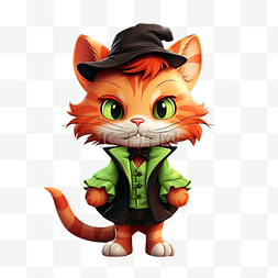 一只可爱的小红猫，穿着弗兰肯斯