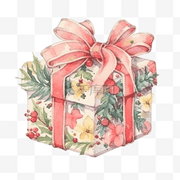 圣诞装饰卡片图片_水彩圣诞装饰礼品盒