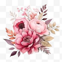 粉紅色水彩图片_水彩风格的粉色插花