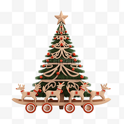 3d 圣诞树在雪橇上与驯鹿