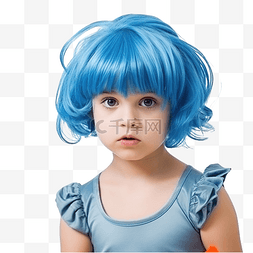 假发图片_万圣节时戴着蓝色假发的漂亮小女