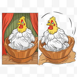 卡通插图一只母鸡正在她的笼子书