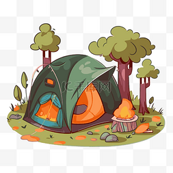 露营地剪贴画卡通帐篷的露营者被