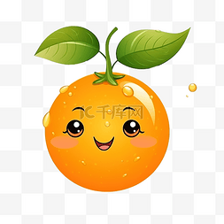 手绘橙色水果图片_可爱的橙色水果与绿叶