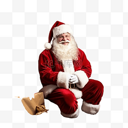 戴着帽子坐着的人图片_圣诞老人坐在圣诞树附近的沙发上