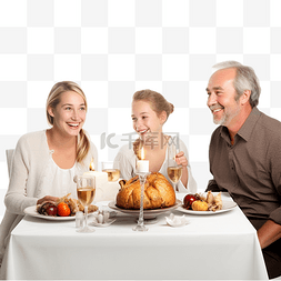 餐厅用餐卡通图片_父母和女儿餐厅感恩节快乐庆祝活