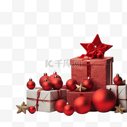 木星球图片_木板上有红色装饰星星球和礼品盒