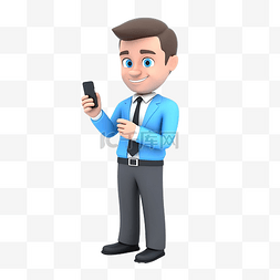 智障人士图片_穿着蓝色衬衫的商人在智能手机上