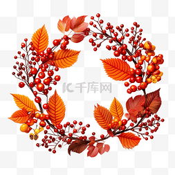 罗文浆果图片_带叶子和罗文浆果的感恩节花环