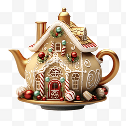 9形状的菊花图片_茶壶形状的孤立房子，里面有圣诞