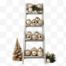小梯子上有圣诞装饰品的盒子