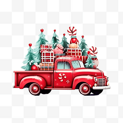 雪佛兰汽车介绍图片_圣诞树森林里的红色圣诞老人汽车