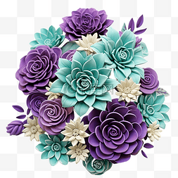 紫色和绿松石色的花束