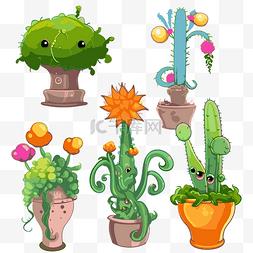 完成剪贴画可爱的卡通植物在花盆