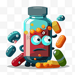 抗生素剪贴画瓶与药丸和眼睛卡通 向量