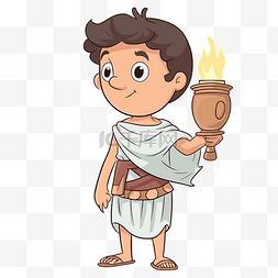 火炬手图片_希腊剪贴画卡通男孩打扮成古希腊