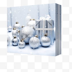饰品场景图片_抽象雪景中装有圣诞球的圣诞礼品