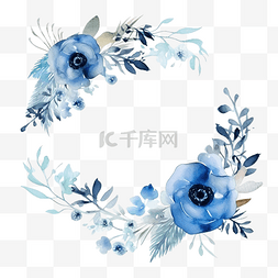 蓝色手绘花框图片_水彩叶子和花框蓝色叶子剪贴画