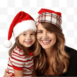 戴着圣诞帽的年轻快乐的母女