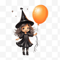 房子符號图片_一个戴着女巫帽的小女孩把一只黑